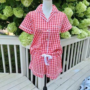 New! J Crew Reddish-Orange Gingham Short-sleeved Cotton in medium